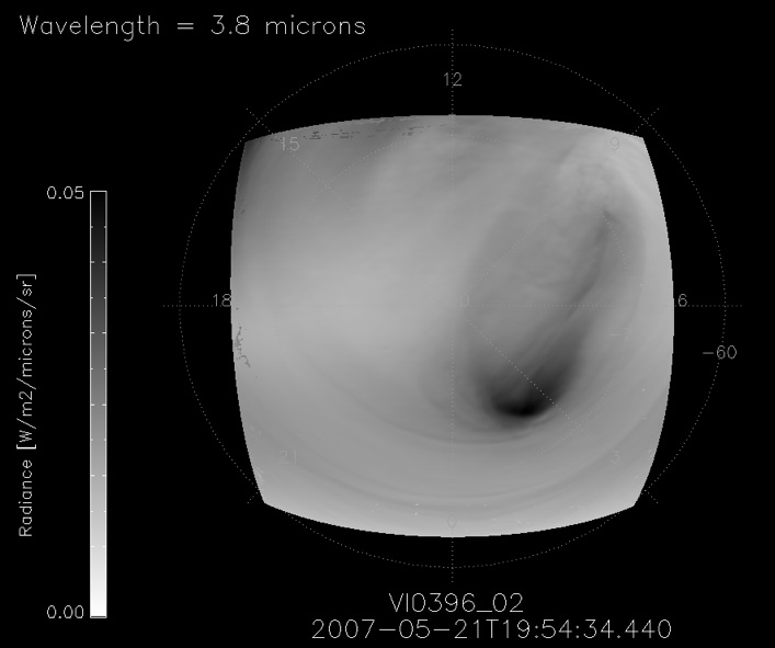 Постоянно изменяющийся вихрь над южным полюсом Венеры