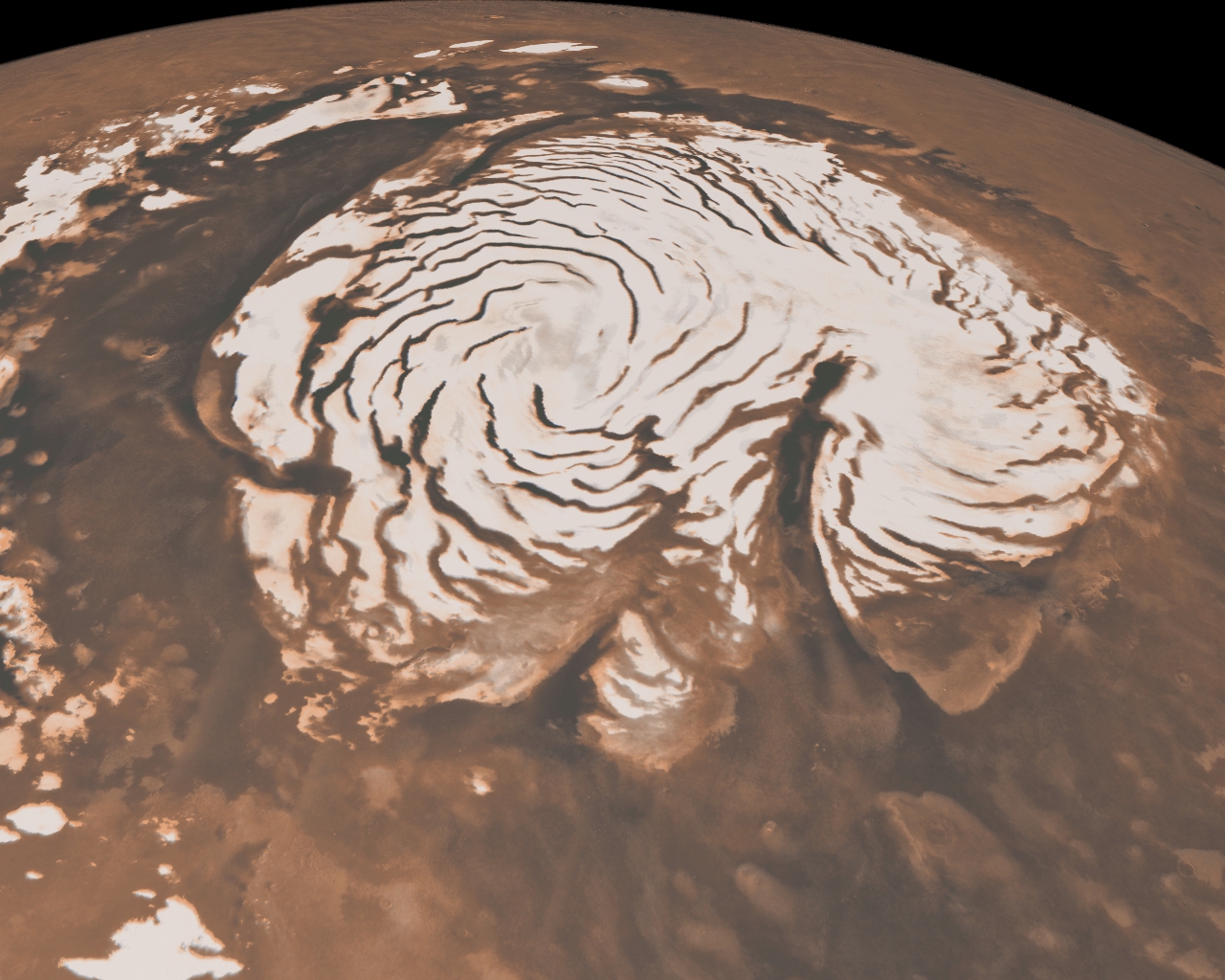 Полярные шапки на Марсе в 3D