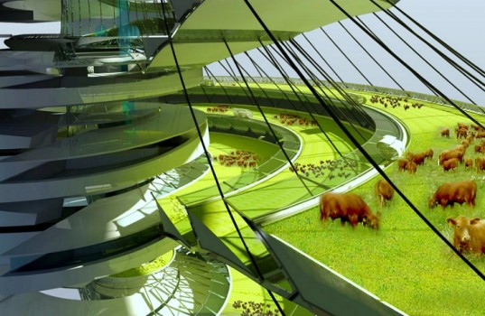 Зеленая травяная вертикальная ферма проектируется для повышения счастья у коров и кур